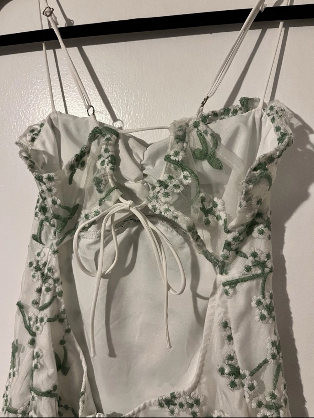 12th Tribe Floral Embroidered Mini Dress in Cream and Green - Picture 5 of 7